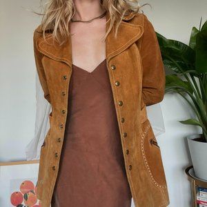 70s-Inspired Camel Suede Jacket